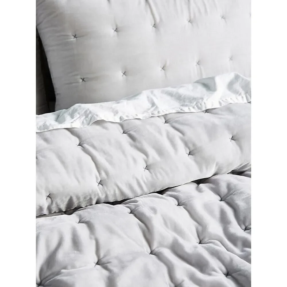Anthropologie Velvet Emery Quilt King Size Embroidered Silver